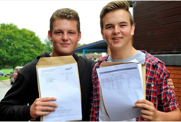 NEWS  20.08.15  -  GCSE results day at Beverley Grammar School, Queensgate, Beverley.  Students with their results.  From left are, Will Thompson, 16 and Charles Webster, 16.   Picture: Jack Harland Prints can be ordered from www.thisisphotosales.co.uk/hullandeastriding or telephone 08444 060 910